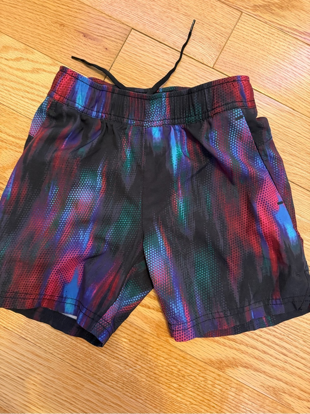 Old Navy Black Shorts with Red, Blue & Green Brushstroke Print